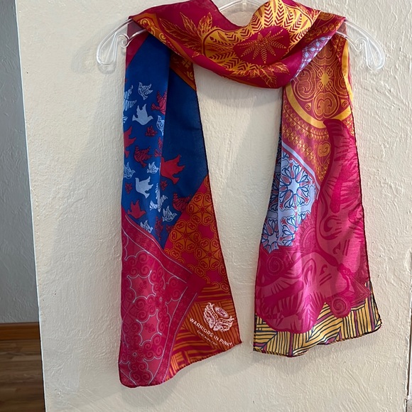 Multi color scarf, Orange, Pink, Blue, 100% polyester. - Picture 1 of 3